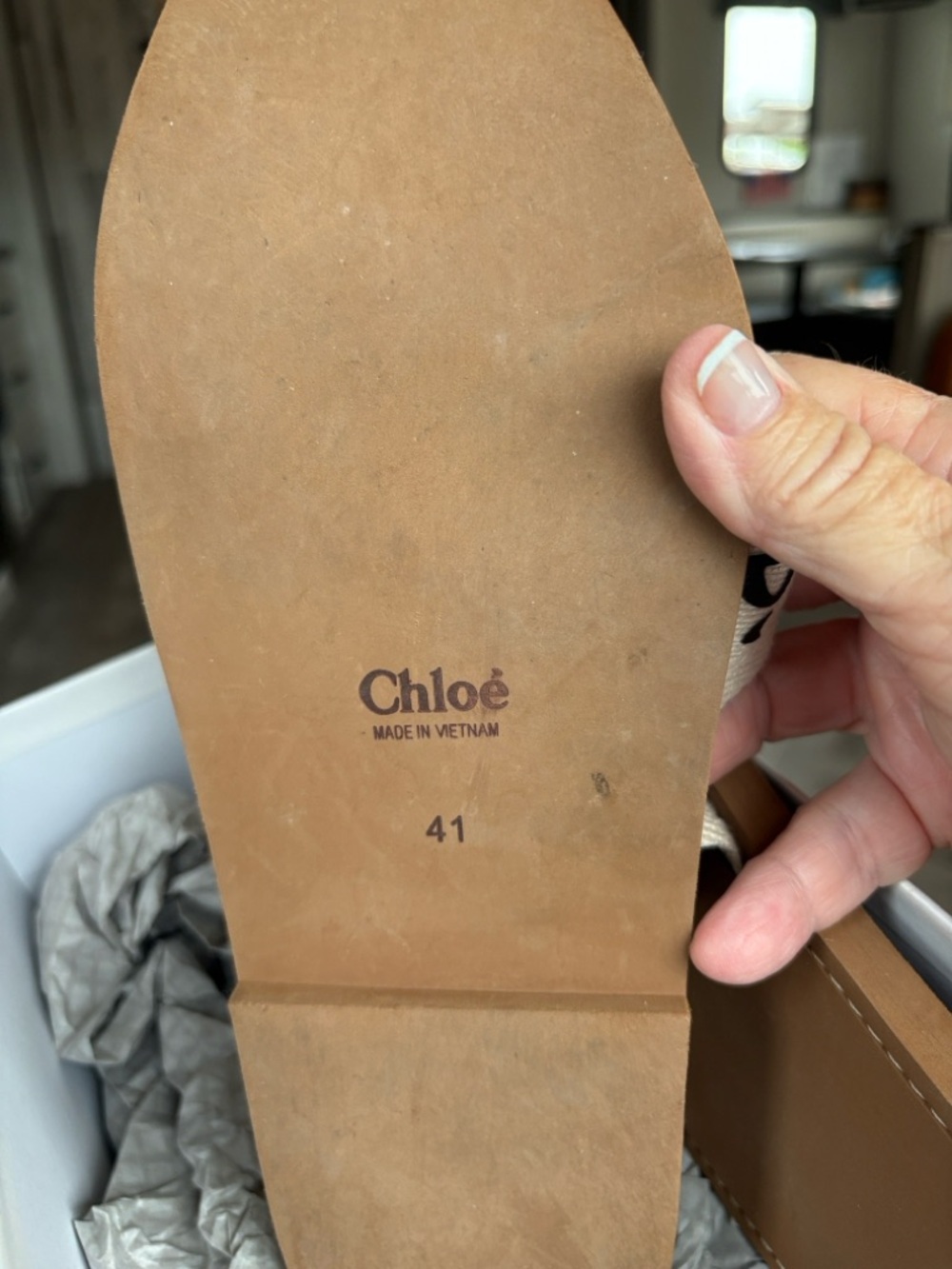 Beige Chloe Canvas Logo Slide Sandals - Womens - Picture 3 of 3